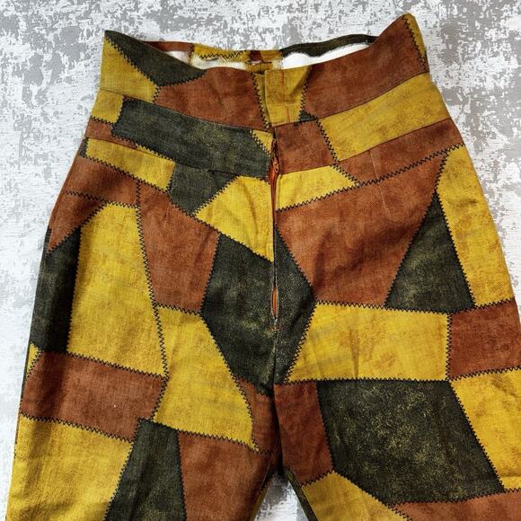 VTG Patchwork Plaid Wide Leg Bell Bottom Pants Groovy Hippy Retro *READ* - Picture 3 of 16
